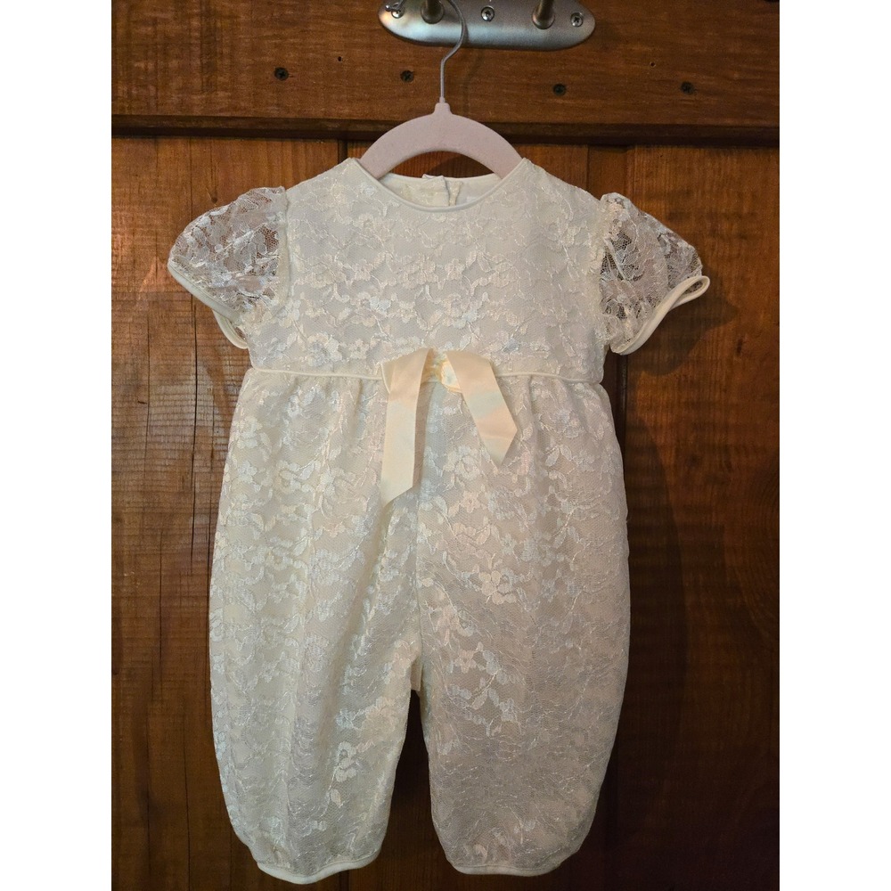 ROSE COTTAGE - Baby Girls Ivory Floral Lace Baptism Christening Romper 0-3 mon
